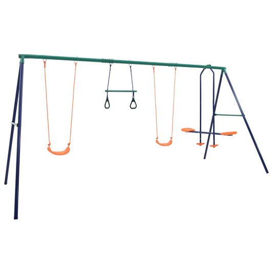 92315 vidaXL Swing Set with Gymnastic Rings and 4 Seats Steel