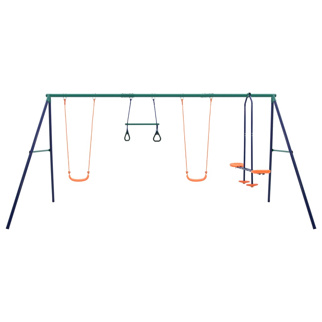 vidaXL Swing Set with Gymnastic Rings and 4 Seats Steel