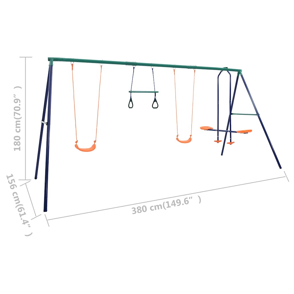 92315 vidaXL Swing Set with Gymnastic Rings and 4 Seats Steel