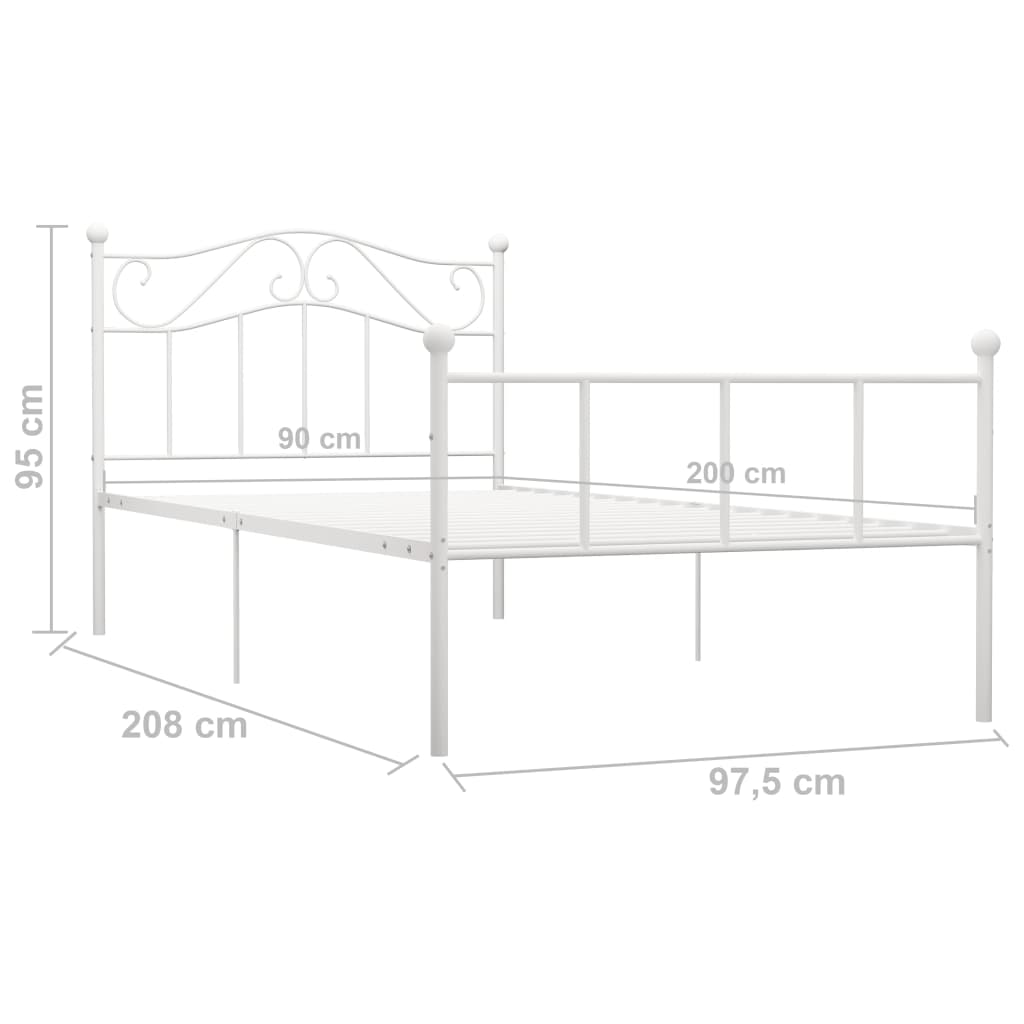 284516 vidaXL Bed Frame without Mattress White Metal 90x200 cm