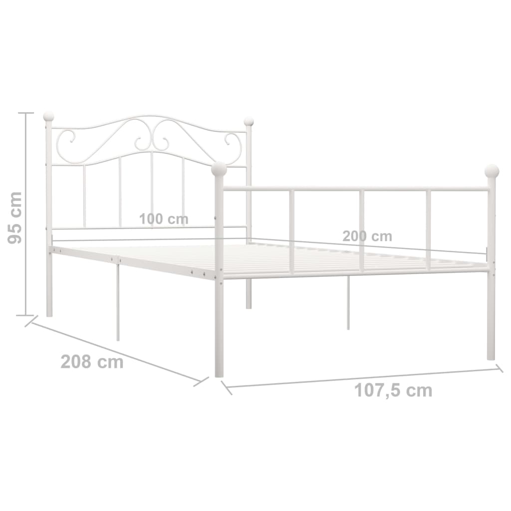 284517 vidaXL Bed Frame without Mattress White Metal 100x200 cm