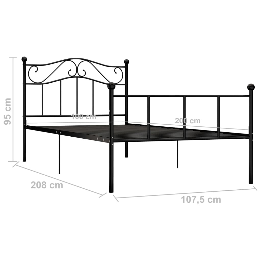 284524 vidaXL Bed Frame without Mattress Black Metal 100x200 cm