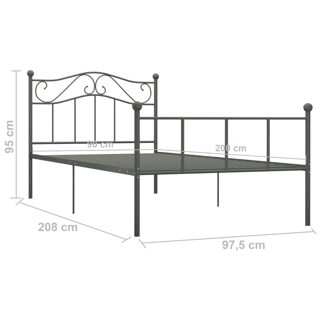 284530 vidaXL Bed Frame without Mattress Grey Metal 90x200 cm