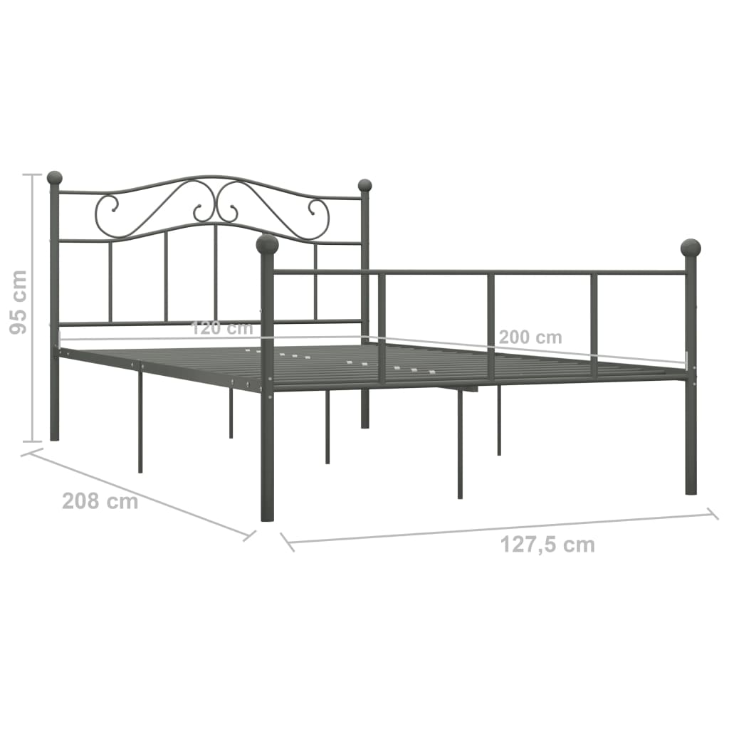 284532 vidaXL Bed Frame without Mattress Grey Metal 120x200 cm