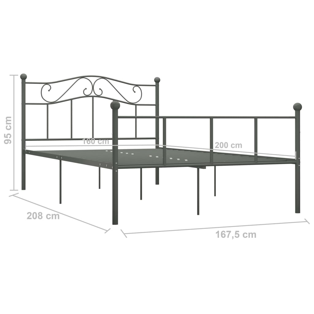 284534 vidaXL Bed Frame without Mattress Grey Metal 160x200 cm