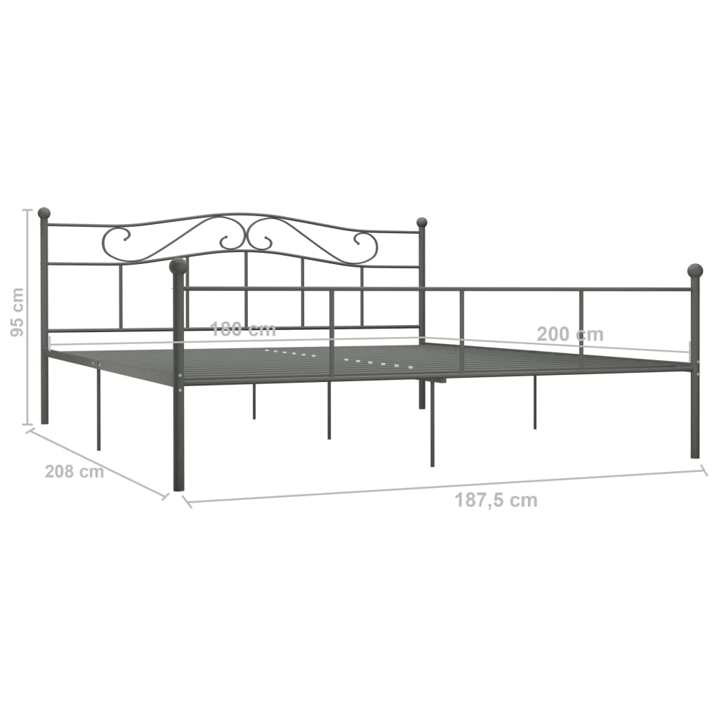 284535 vidaXL Bed Frame without Mattress Grey Metal 180x200 cm Super King