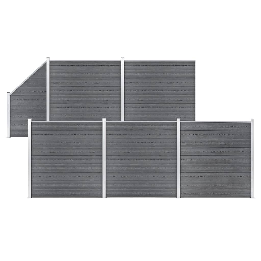 vidaXL WPC Fence Set 5 Square + 1 Slanted 965x186 cm Grey