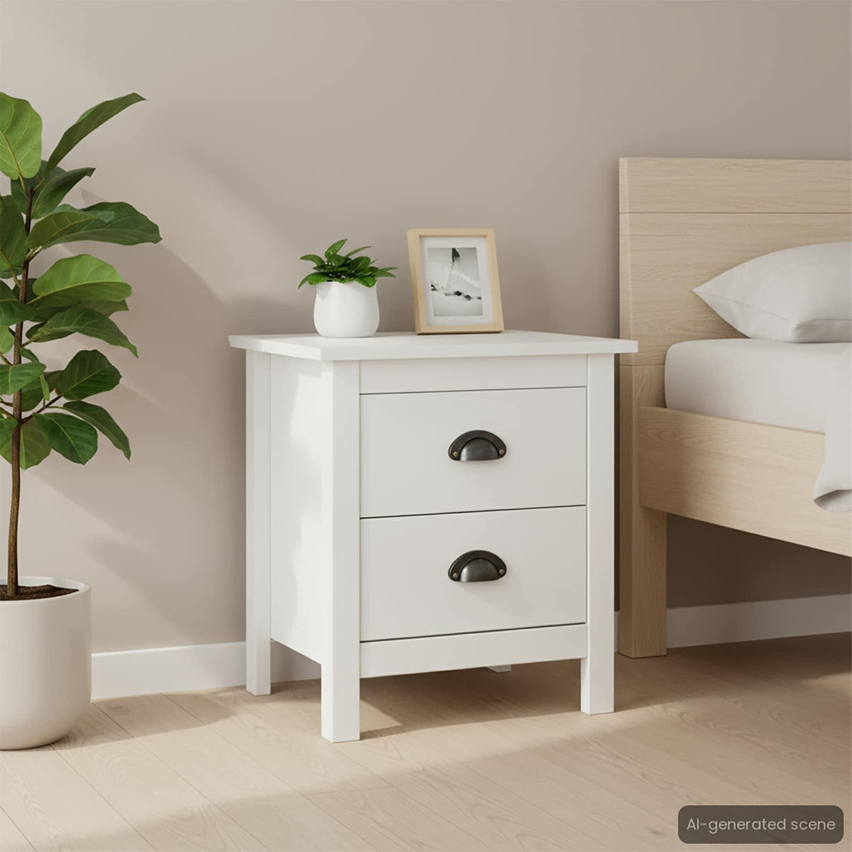 288904 vidaXL Bedside Cabinet "Hill" White 46x35x49,5 cm Solid Pine Wood