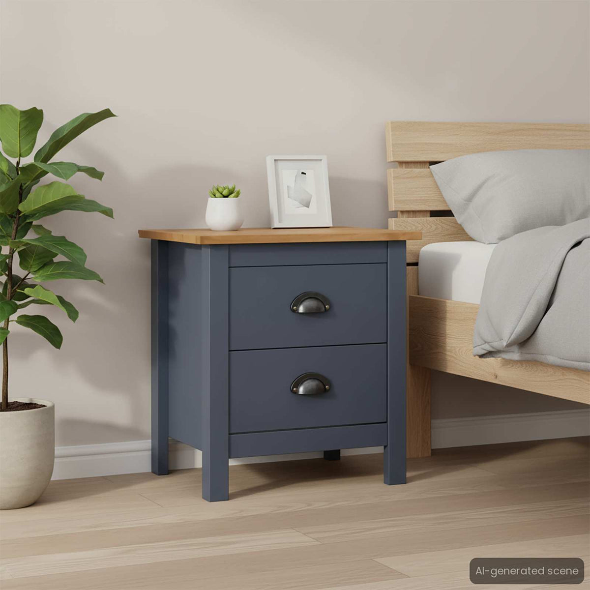288905 vidaXL Bedside Cabinet "Hill" Grey 46x35x49,5 cm Solid Pine Wood