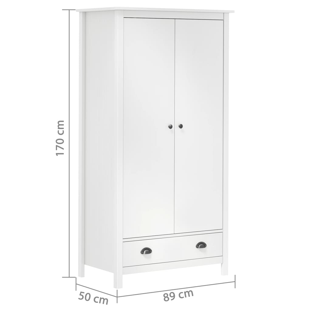 vidaXL 2-Door Wardrobe Hill White 89x50x170 cm Solid Pine Wood