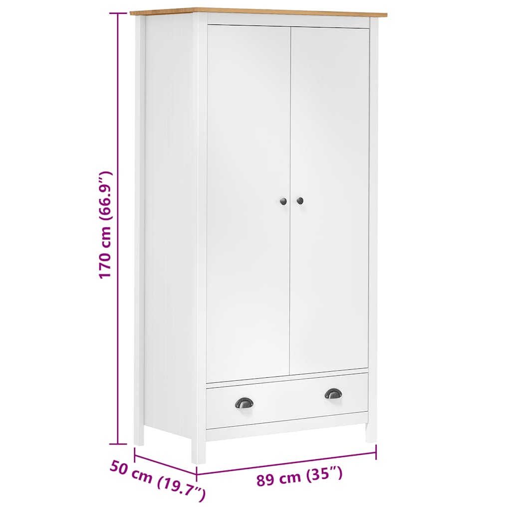 vidaXL 2-Door Wardrobe Hill White 89x50x170 cm Solid Pine Wood