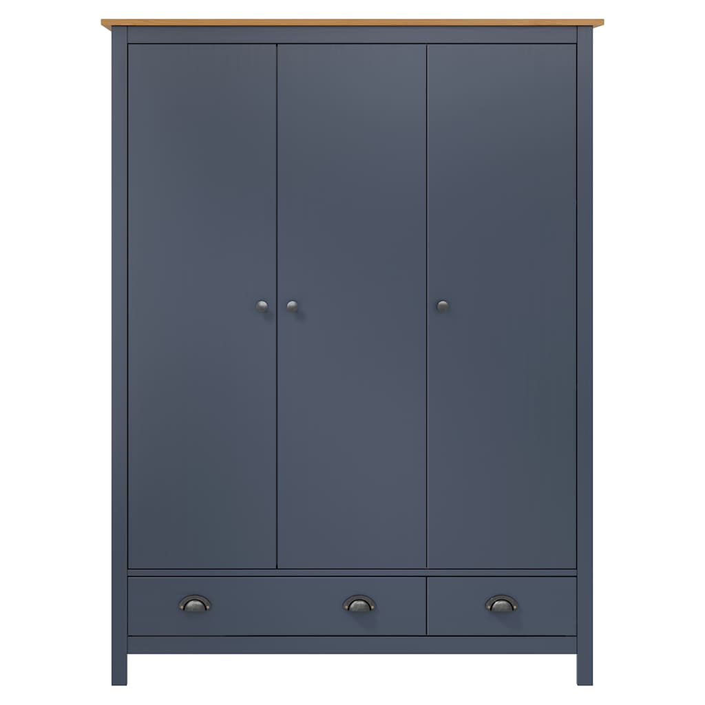 vidaXL 3-Door Wardrobe Hill Grey 127x50x170 cm Solid Pine Wood