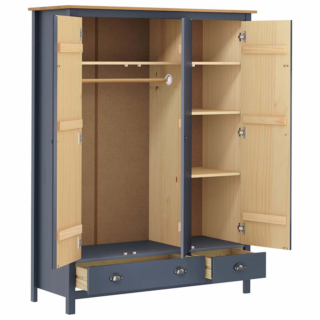 vidaXL 3-Door Wardrobe Hill Grey 127x50x170 cm Solid Pine Wood