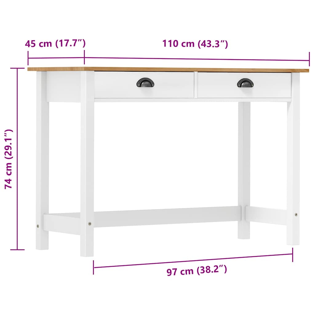 288994 vidaXL Console Table "Hill" with 2 Drawers 110x45x74 cm Solid Pine Wood