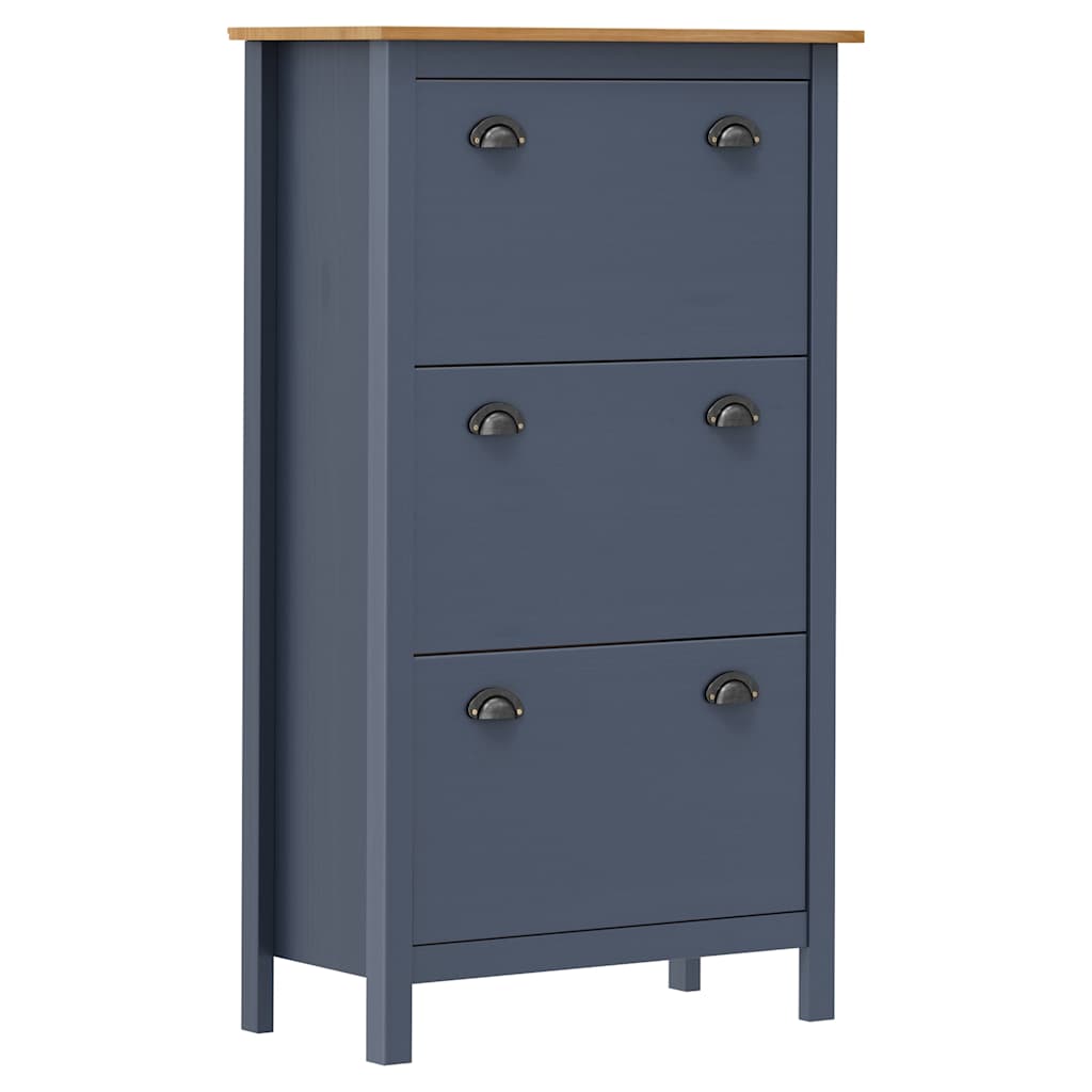 Shoe Cabinet | Grey and honey brown | Solid pine wood | Medium