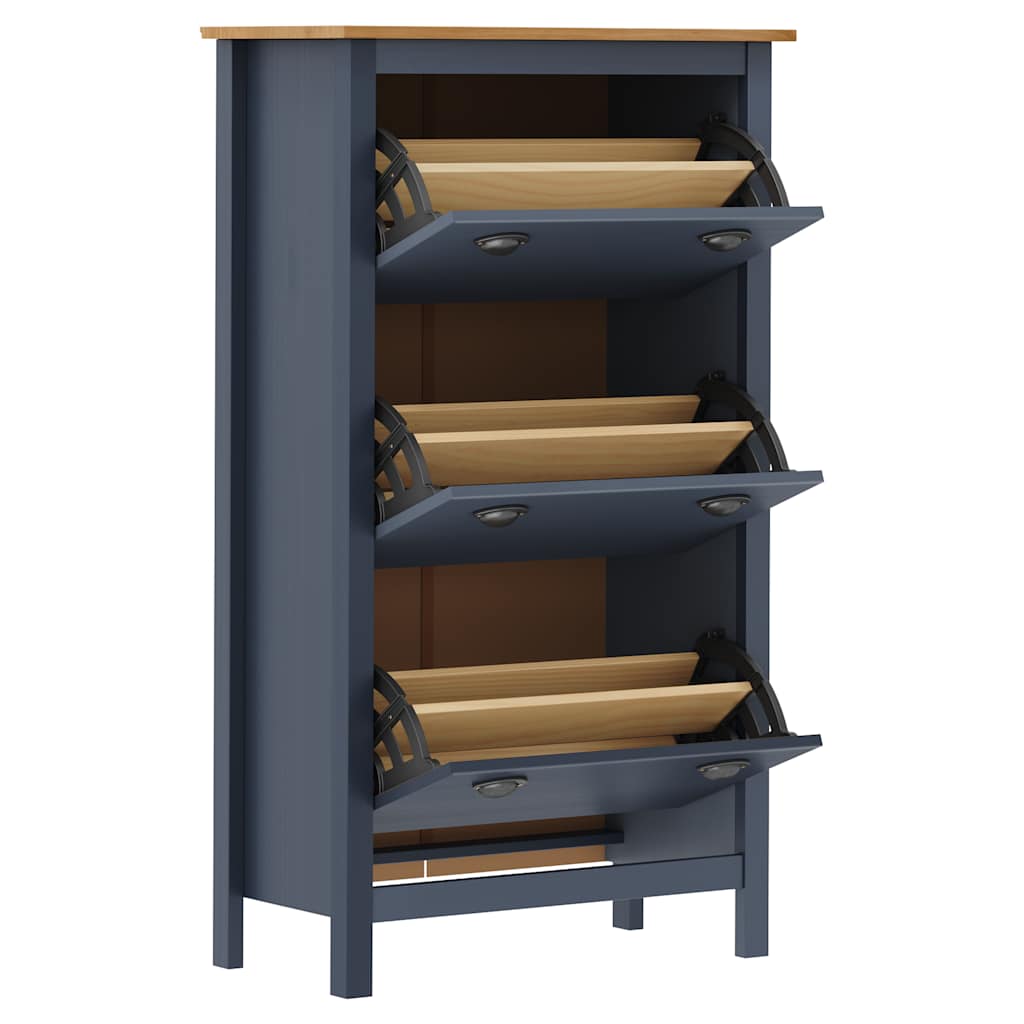 Shoe Cabinet | Grey and honey brown | Solid pine wood | Medium