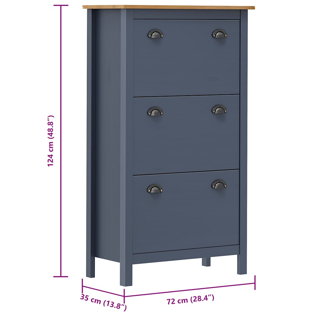 Shoe Cabinet | Grey and honey brown | Solid pine wood | Medium