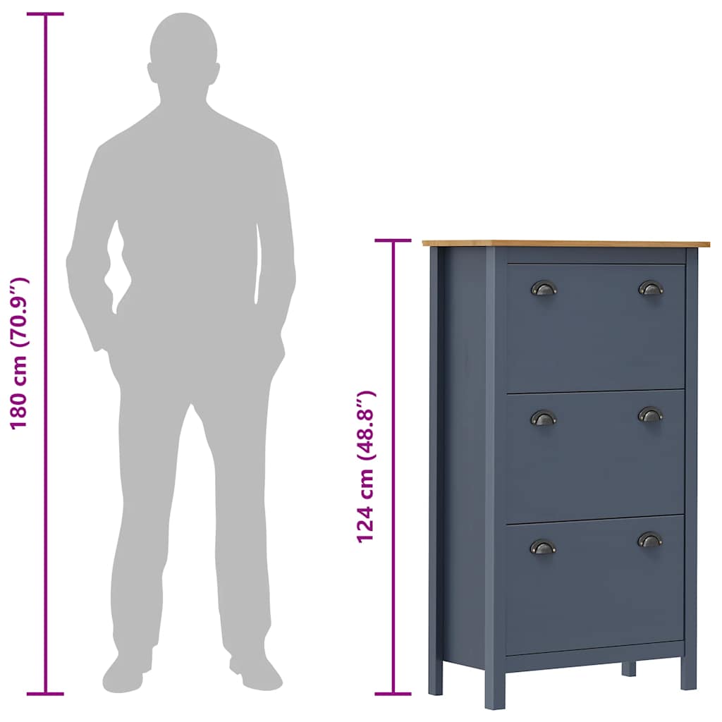 Shoe Cabinet | Grey and honey brown | Solid pine wood | Medium