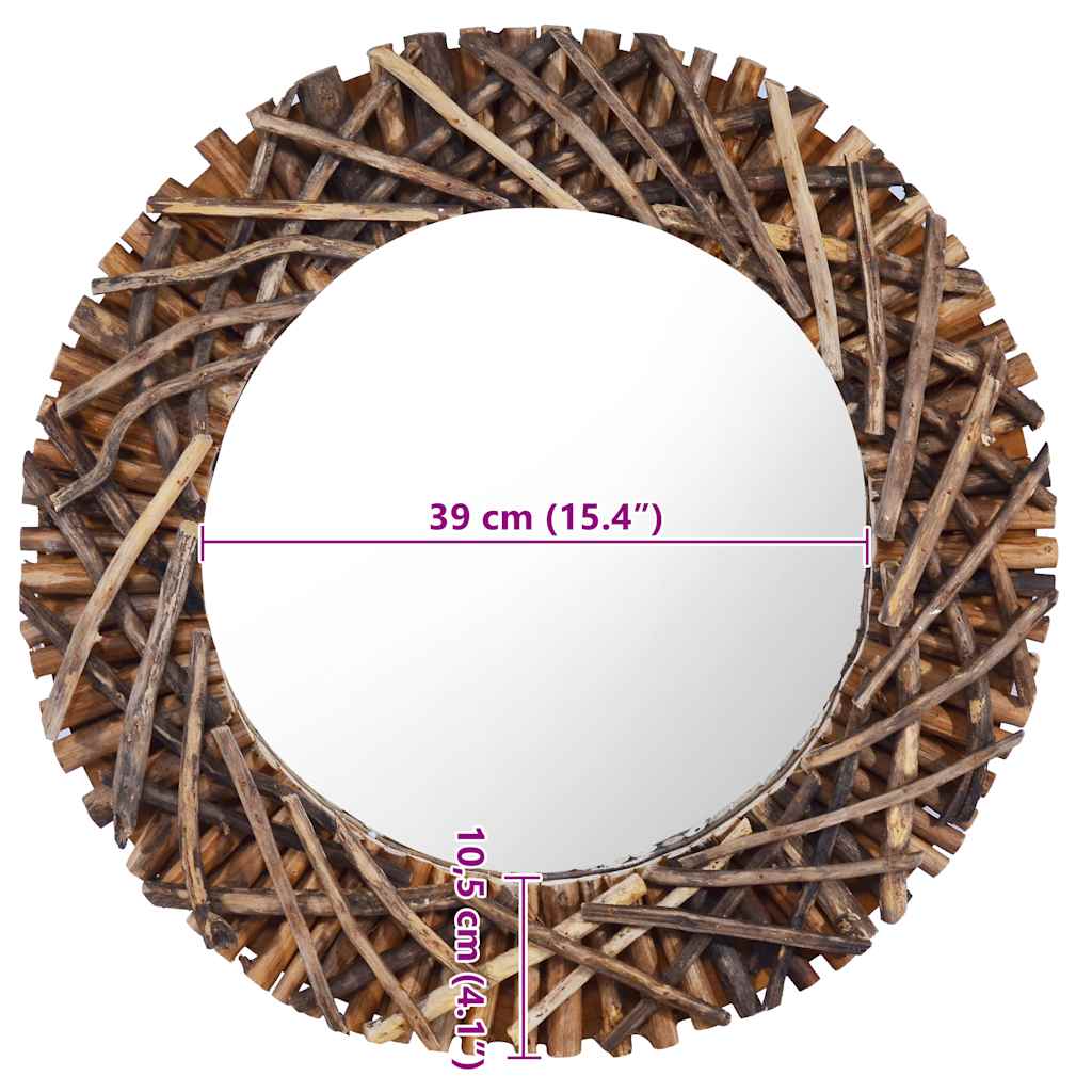 Wall Mirror 60 cm Teak Round