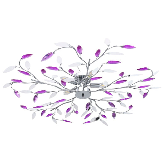 vidaXL Ceiling Lamp with Acrylic Crystal Leaf Arms for 5 E14 Bulbs Purple