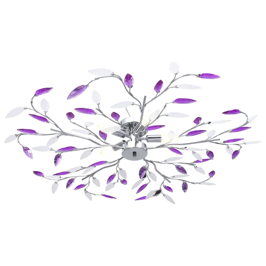 vidaXL Ceiling Lamp with Acrylic Crystal Leaf Arms for 5 E14 Bulbs Purple