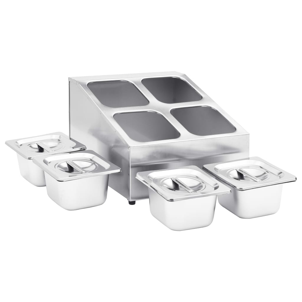 vidaXL Gastronorm Container Holder with 4 GN 1/6 Pan Stainless Steel