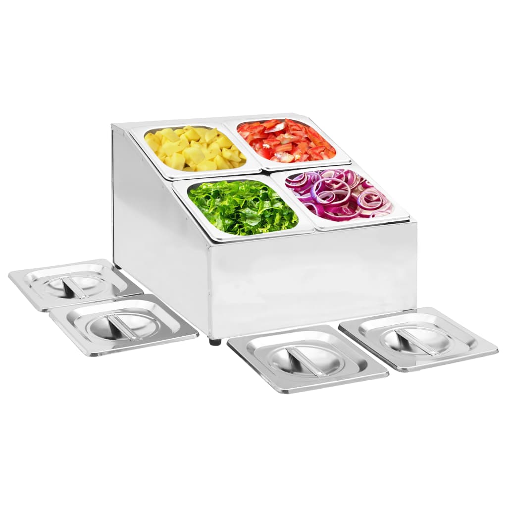 vidaXL Gastronorm Container Holder with 4 GN 1/6 Pan Stainless Steel