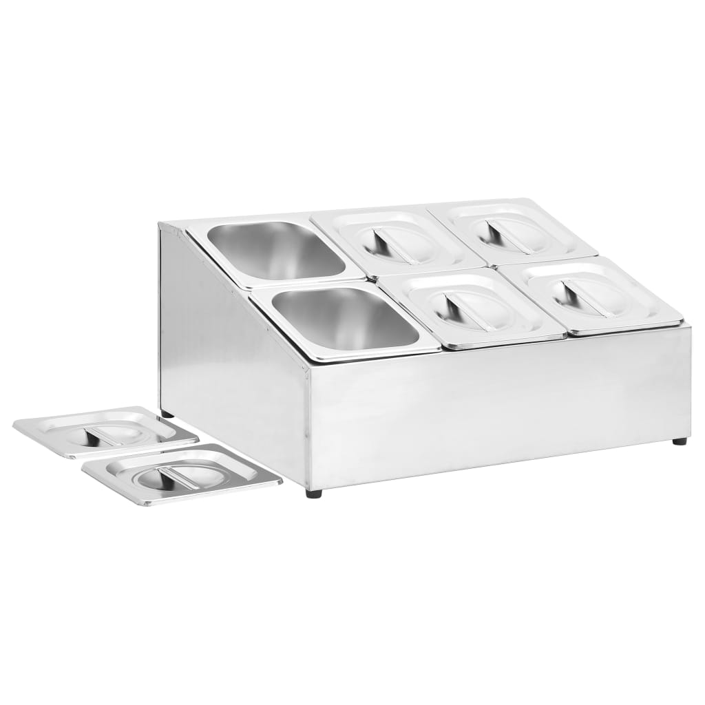 vidaXL Gastronorm Container Holder with 6 GN 1/6 Pan Stainless Steel