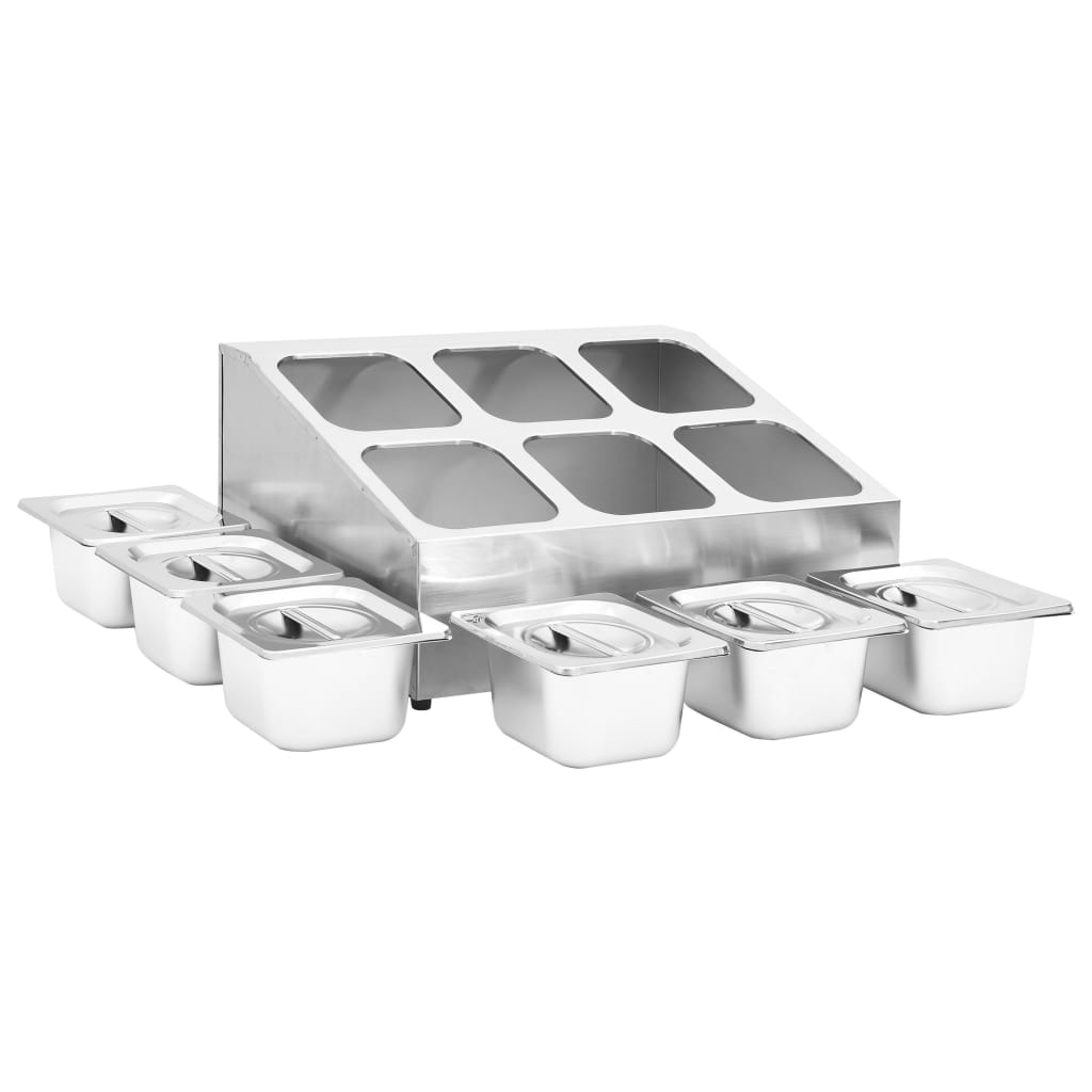 vidaXL Gastronorm Container Holder with 6 GN 1/6 Pan Stainless Steel