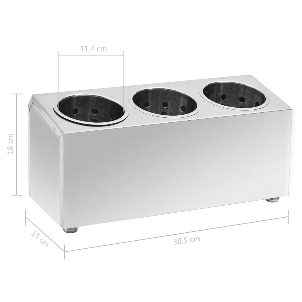 Cutlery Holder 3 Grids Rectangular Stainless Steel