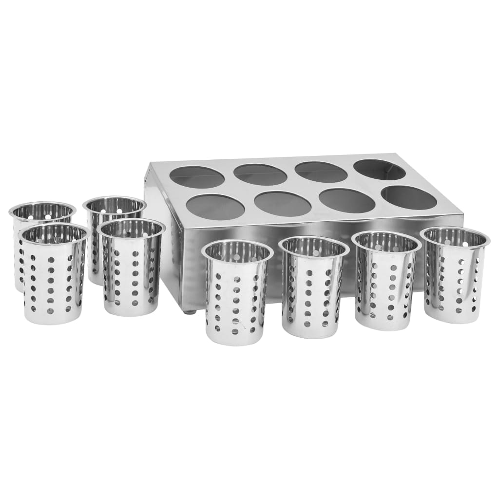 vidaXL Cutlery Holder 8 Grids Rectangular Stainless Steel