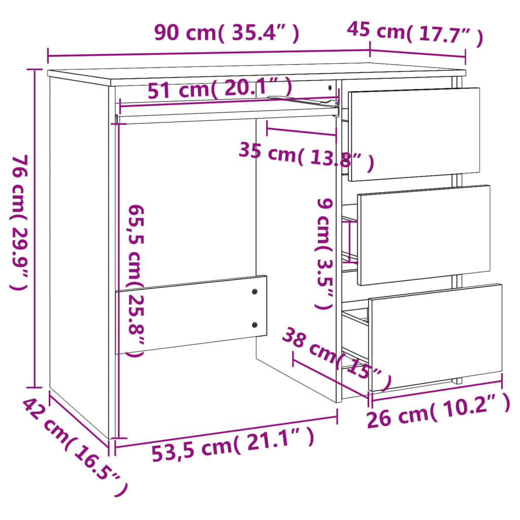 vidaXL Desk Grey 90x45x76 cm Engineered Wood