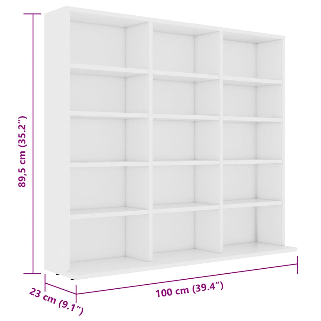 801787 vidaXL CD Cabinet White 100x23x89,5 cm Engineered Wood