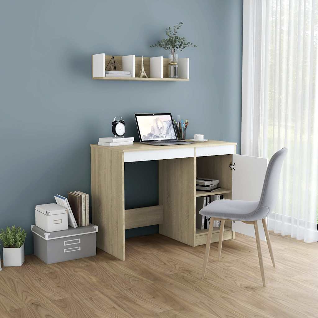 801801 vidaXL Desk White and Sonoma Oak 100x50x76 cm Engineered Wood