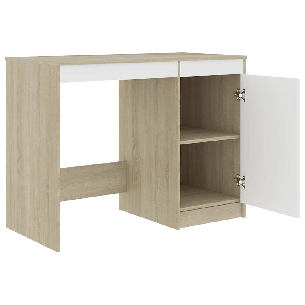 801801 vidaXL Desk White and Sonoma Oak 100x50x76 cm Engineered Wood