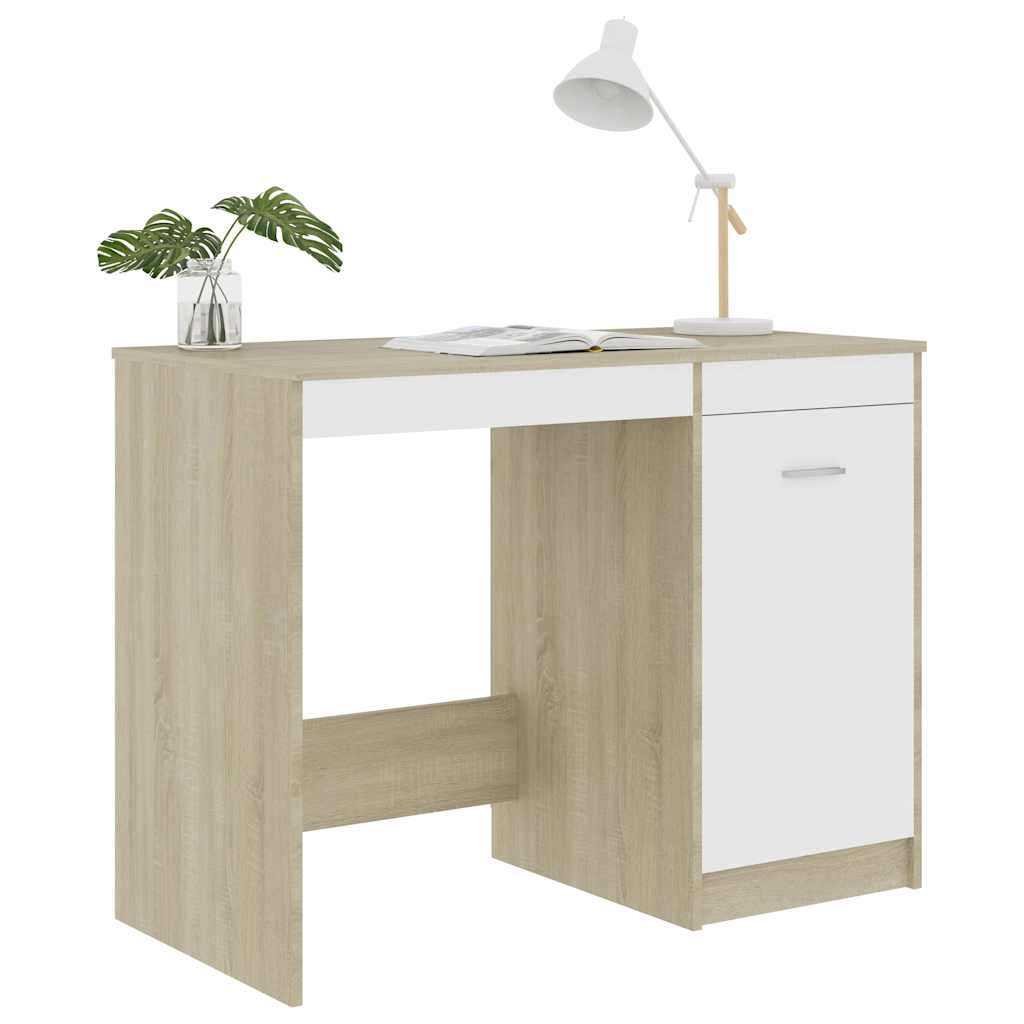 801801 vidaXL Desk White and Sonoma Oak 100x50x76 cm Engineered Wood