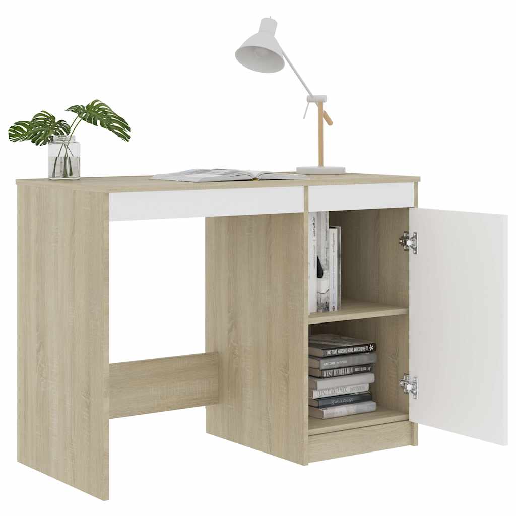 801801 vidaXL Desk White and Sonoma Oak 100x50x76 cm Engineered Wood