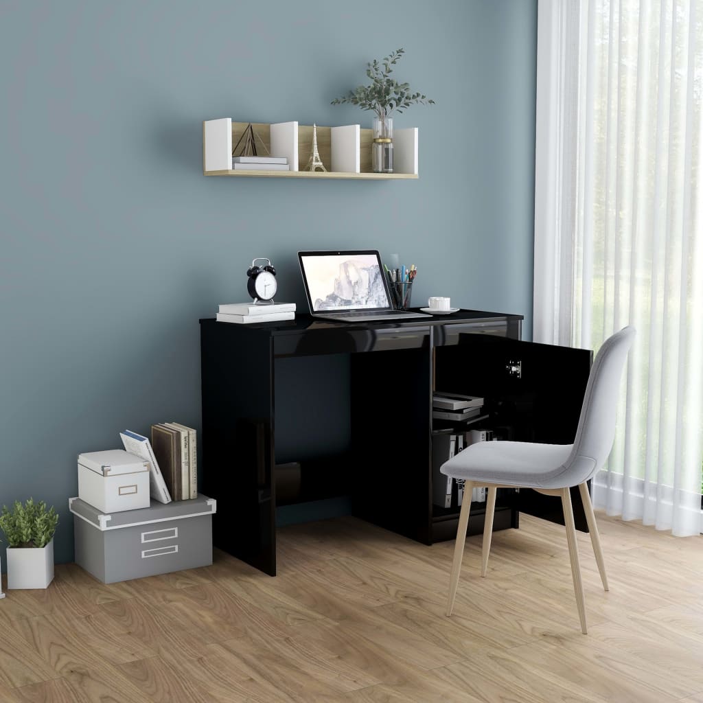 vidaXL Desk High Gloss Black 100x50x76 cm Engineered Wood