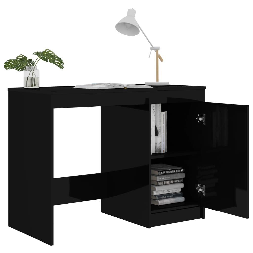 vidaXL Desk High Gloss Black 100x50x76 cm Engineered Wood