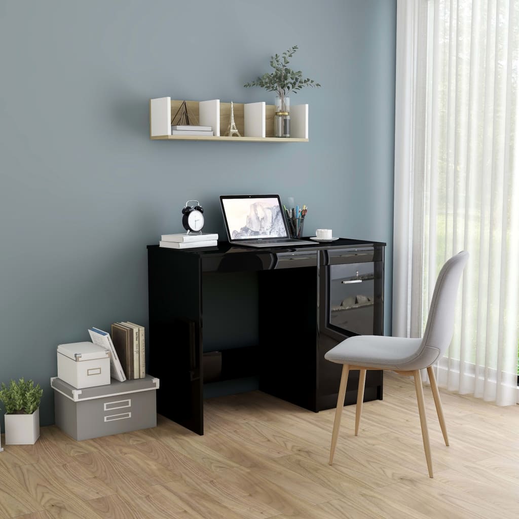 vidaXL Desk High Gloss Black 100x50x76 cm Engineered Wood