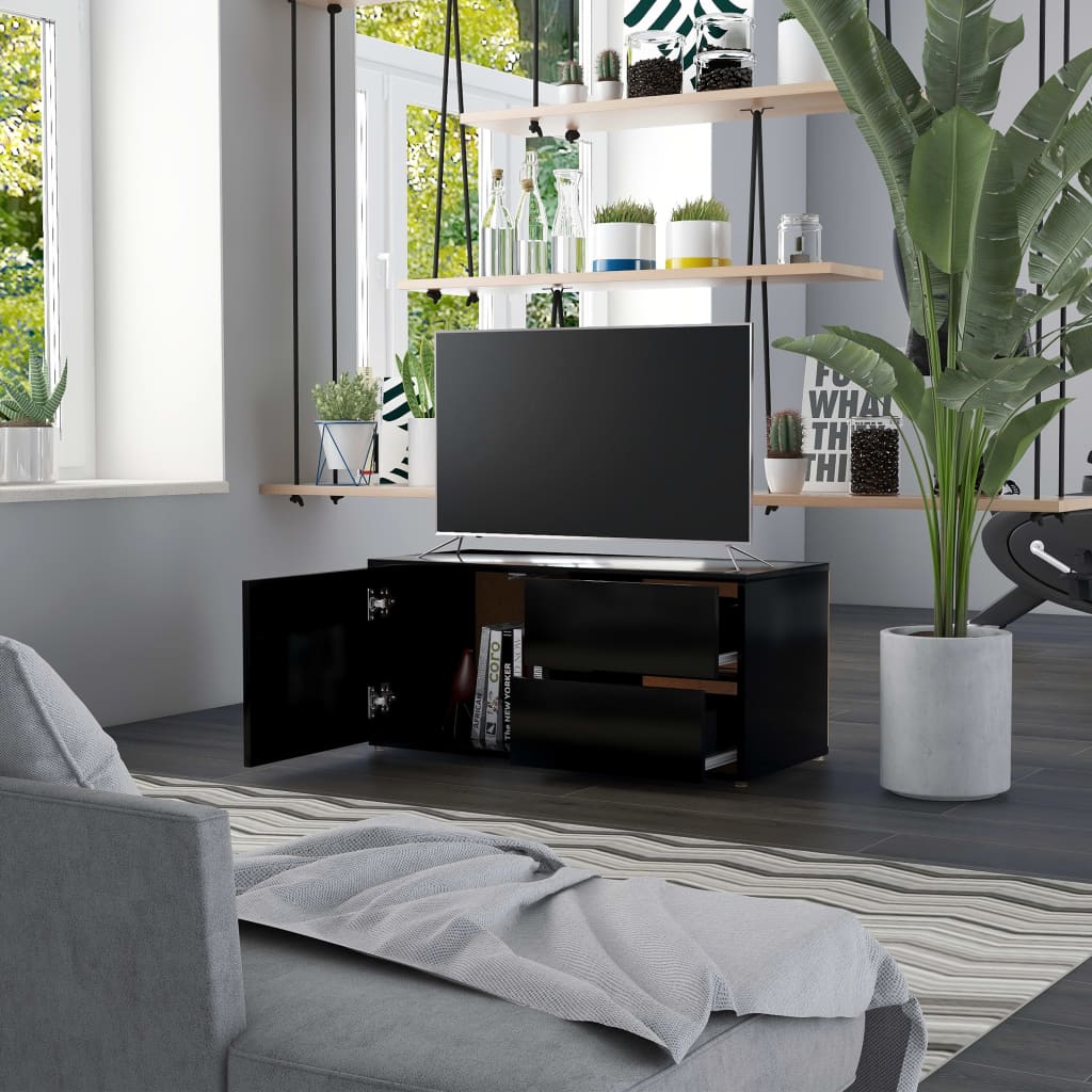 TV Cabinet | Black | Engineered wood | 80 x 34 x 36 cm | Doors