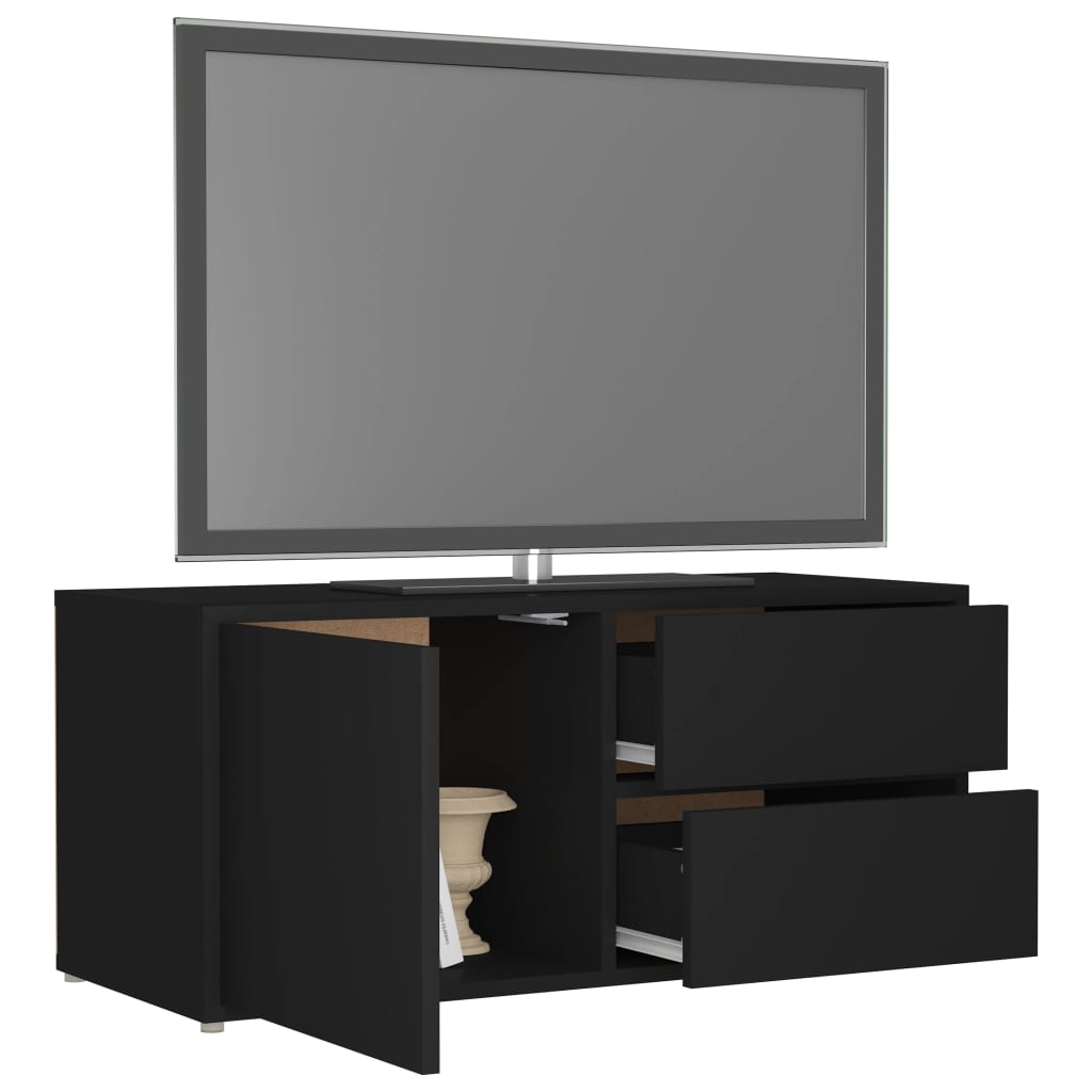 TV Cabinet | Black | Engineered wood | 80 x 34 x 36 cm | Doors
