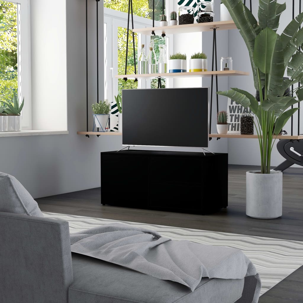 TV Cabinet | Black | Engineered wood | 80 x 34 x 36 cm | Doors