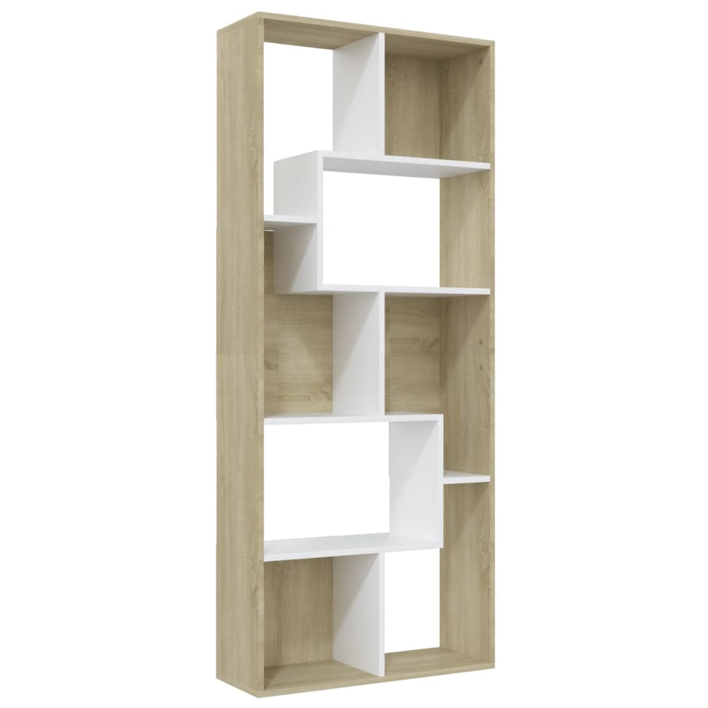 vidaXL Book Cabinet White and Sonoma Oak 67x24x161 cm Engineered Wood