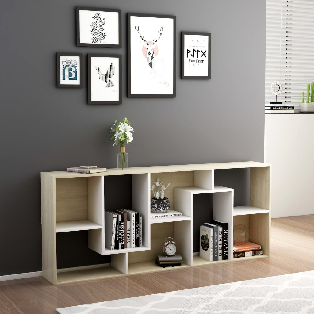 vidaXL Book Cabinet White and Sonoma Oak 67x24x161 cm Engineered Wood