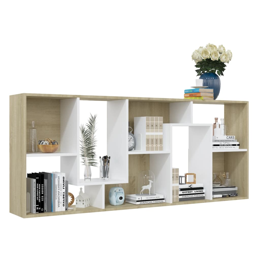 vidaXL Book Cabinet White and Sonoma Oak 67x24x161 cm Engineered Wood