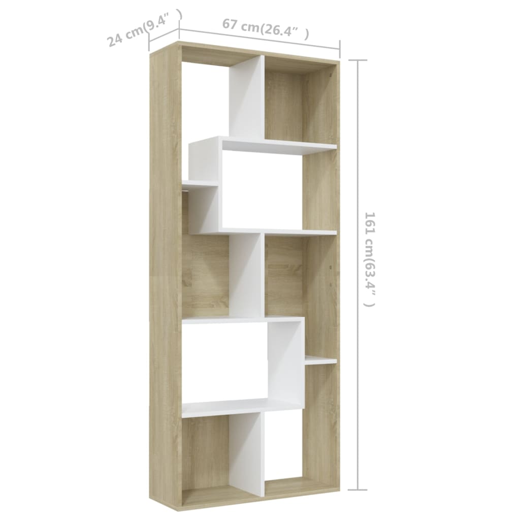 vidaXL Book Cabinet White and Sonoma Oak 67x24x161 cm Engineered Wood