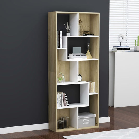 vidaXL Book Cabinet White and Sonoma Oak 67x24x161 cm Engineered Wood