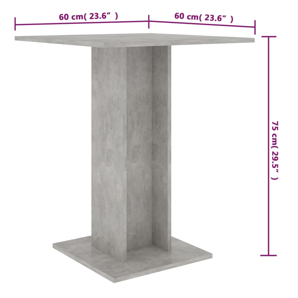 vidaXL Bistro Table Concrete Grey 60x60x75 cm Engineered Wood