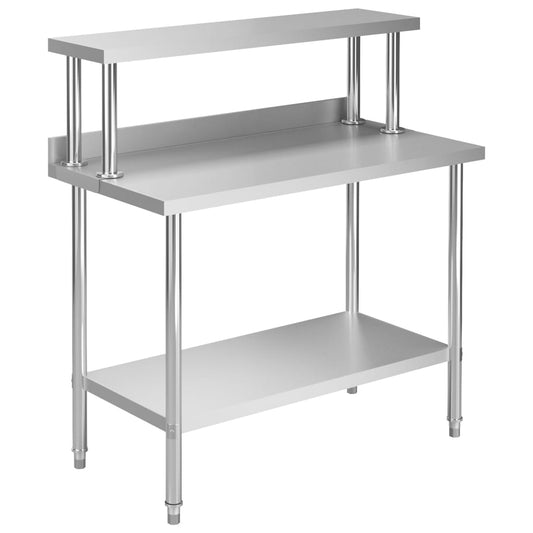 vidaXL Kitchen Work Table with Overshelf 120x60x120 cm Stainless Steel